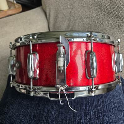 Slingerland 8 lug snare drum mahogany shell cob hoops Early 1960s - Red Sparkle image 3