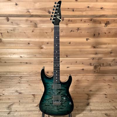 Tom Anderson Guitarworks Drop Top Electric Guitar - Cajun Key Lime / Teal / Black Edge Burst with Binding / Natural Back image 2