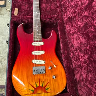 Jon Hill USA  Guitar Strat Style 2015-2018 - Red faded to Ambray ( light Orange) With a beautiful Rising sun image 1