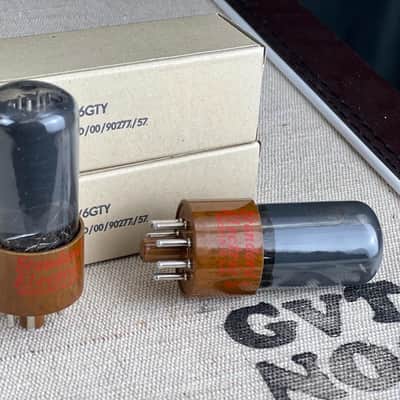 Matched Pair 6V6GT RCA Power Tubes (1957) – NOS/NIB – Standard Electric Label – Unused Brown base image 2