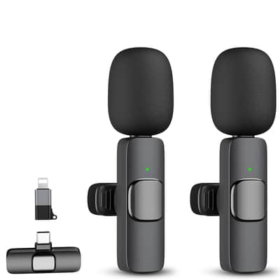 Wireless Lavalier Microphone 2-Pack for iPhone, iPad, USB-C Devices, Plug & Play, Noise Canceling, 360° Sound Pickup, Reverb Mode, 65ft Range image 1