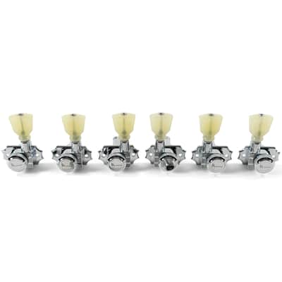 Kluson 3 Per Side Locking Revolution Series G-Mount Tuning Machines Chrome With Plastic Keystone Button image 1