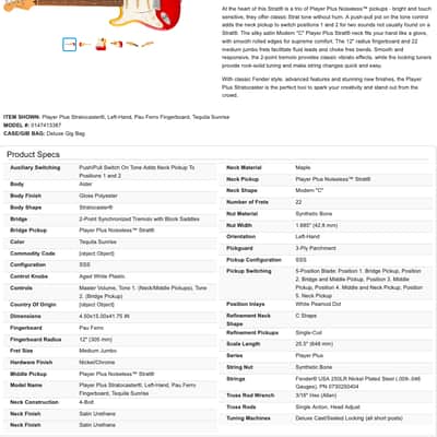 Fender Player Plus Stratocaster Strat Left-Handed Lefty Electric Guitar MIM - Made in Mexico - Tequila Sunrise image 23
