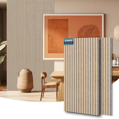 2 Pack Wood Panels-3D Slat Wall Panelling for Wall-Ceiling and Sound Absorbing - Wooden Wall Panels for Living Room, Bedroom image 1