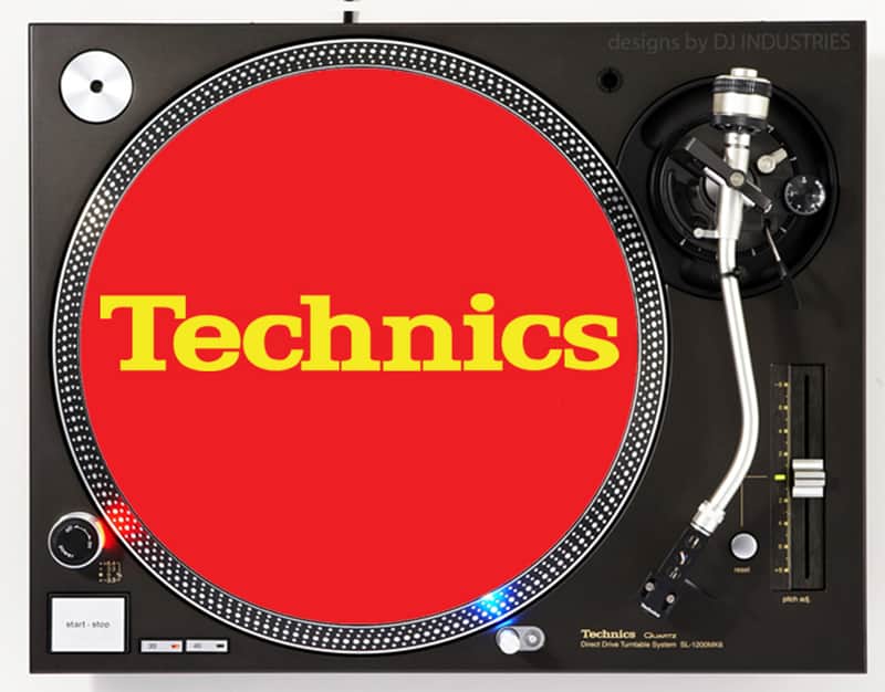 Technics Classic Yellow on Red - DJ slipmat for vinyl LP record player turntable image 1