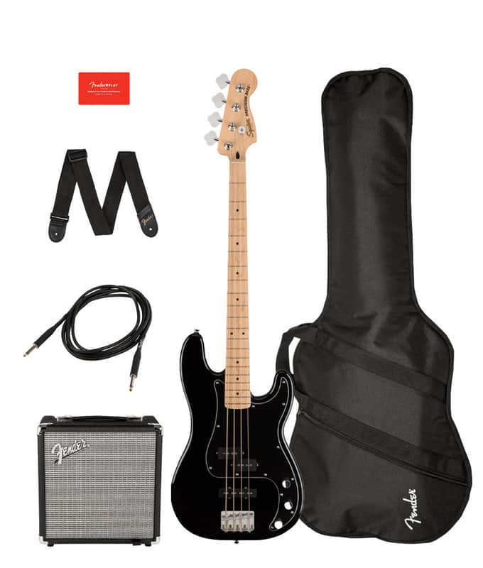 Squier by Fender Affinity Series Precision Bass PJ Guitar Pack, Maple Fingerboard - Black image 1