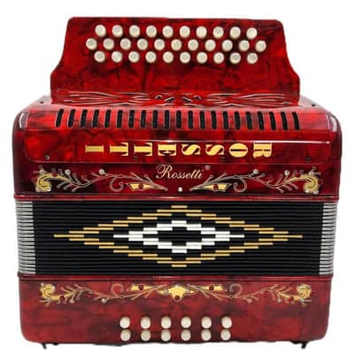 Rossetti 3112-FBE-RD Key of FBE 3 Row, 31 Treble, 12 Bass Diatonic Button Accordion w/Hard Case & Shoulder Straps image 2