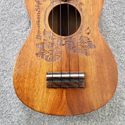 2001 G String Ukulele Co. Koa Soprano Ukulele Hawaiian Style Tattoo Laser Engraving image 4