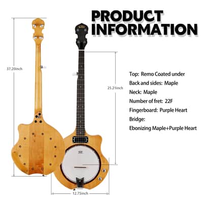 Gosila Electric 5-String Banjo – 648mm Scale, Maple Body & Neck, Purple Heart Fingerboard, HH Ceramic Pickup – Natural Low Gloss Finish, Right-Handed, Stage-Ready Performance image 4
