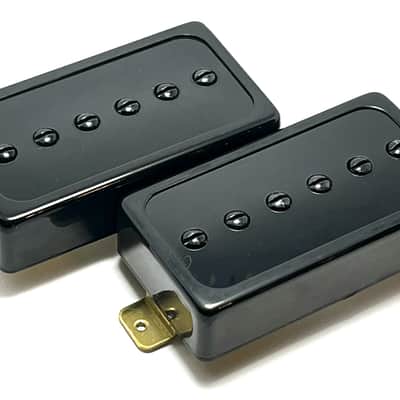 Dragonfire H90s Humbucker Sized/Cased P90 Pickup Set, Bridge + Neck, Black Ring w/ Black Inlay image 2