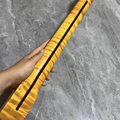 21fret Flame Maple electric guitar neck rosewood yellow gloss DIY parts image 3