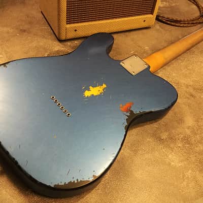USA Relic Thinline Tele Style Electric Guitar Metallic Blue Nitro by Nate's Relic Guitars image 5
