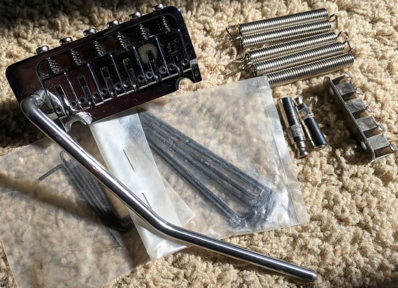 ABM 5200 2-Point Modern Tremolo Guitar Bridge. Chrome, Solid Bell-Brass Guitar Bridge, Complete image 1