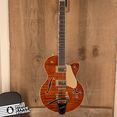 Gretsch Electromatic LTD Flame Okoume Broadkaster Jr. Single-Cut – Roundup Orange – Bigsby – Bone Nut – Includes Hard Case – Used Excellent image 2