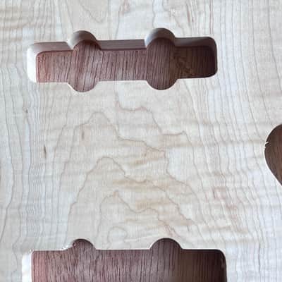 Compact Offset Bass Body NOS- High End Maple Top-Mahogany accent -solid ONE-piece Butternut (White Walnut) Back - Unfinished Front Routed LIMITED Luthier Supply R29 image 18