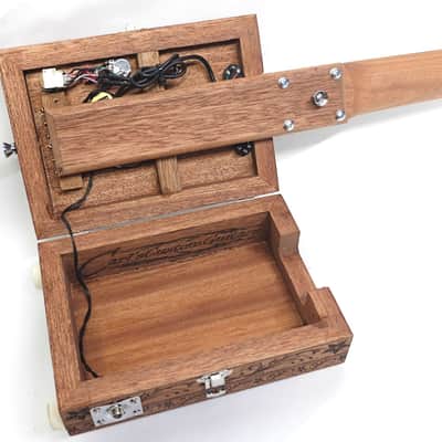 Handcrafted 2 Pickup Engraved Mahogany 6 String Opening Body 24.75"Scale Electric Cigar Box Guitar image 5