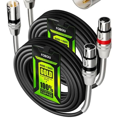 XLR Cables 15ft 2 Pack, XLR Microphone Cable with Metal Spring SR, OFC Male to Female XLR 3-pin Balanced Shielded Mic Cable for Speaker Podcast Audio Mixer,Black image 1