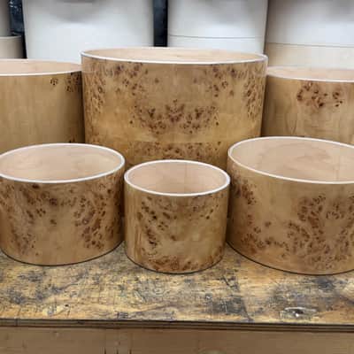 POPLAR MAPPA BURL exotic wood and Maple 7 pcs shell set - 5 ply core shells - Clear gloss polished BEST OFFERS ACCEPTED! image 11