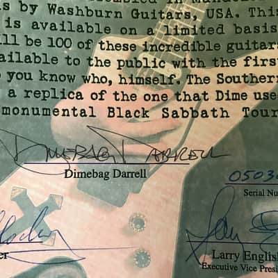 Washburn Southern Cross ML USA Dimebag Darrell signed Cert Guitar unplayed Pre-Dean Endorsement image 5