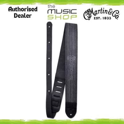 Martin 2" Reversible Black Leather/Denim Guitar Strap with Pick Holder- STR-0116 image 1
