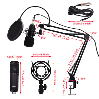 Live Audio BM-800 All Black Series Set Equipment Condenser Microphone Set with Accessories as Shown image 5