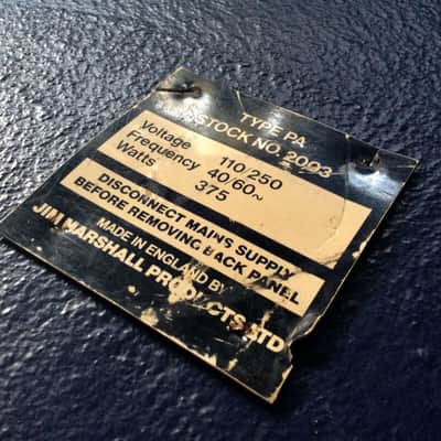 VINTAGE MARSHALL "STOCK TAG" FROM BACK PANNEL JMP PLEXI ERA image 2