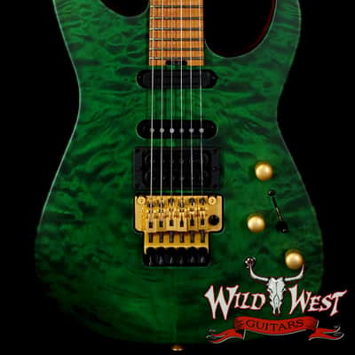 Jackson Custom Shop USA Signature Phil Collen PC Satin Stain Caramelized Flame Maple Fingerboard Satin Transparent Green image 1