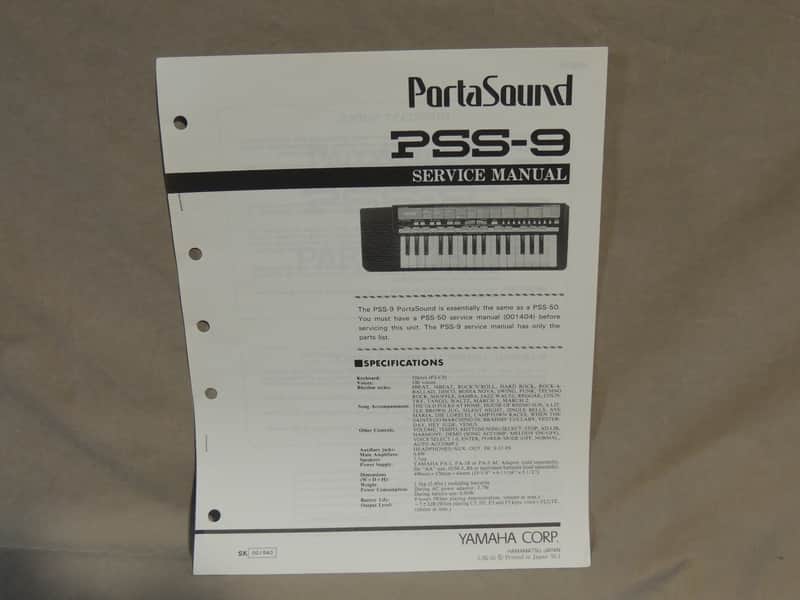 Yamaha PortaSound PSS-9 Service Manual and PSS-9 B Service Manual [Three Wave Music] image 1