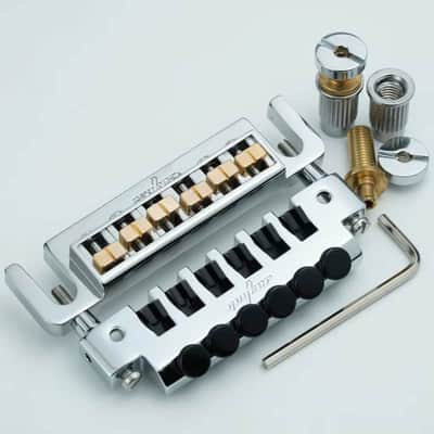 Vintage Chrome Guitar TP6 Tailpiece with Brass Tune O Matic Bridge image 1