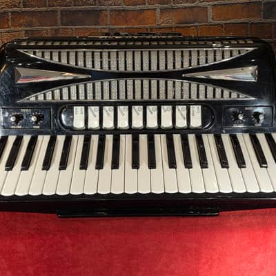 Vintage 1960s Philharmonic Piano Acoustic-Electric Accordion Black w/ OHSC & New Strap image 2