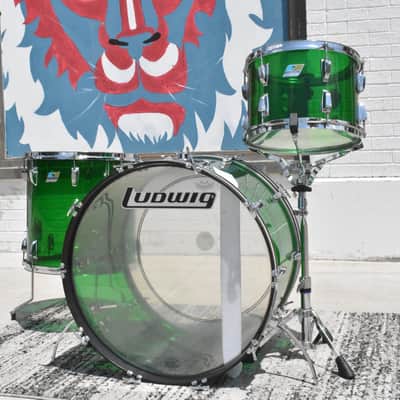 Vintage Ludwig Green Vistalite 13", 16", 24" Drum Kit image 2