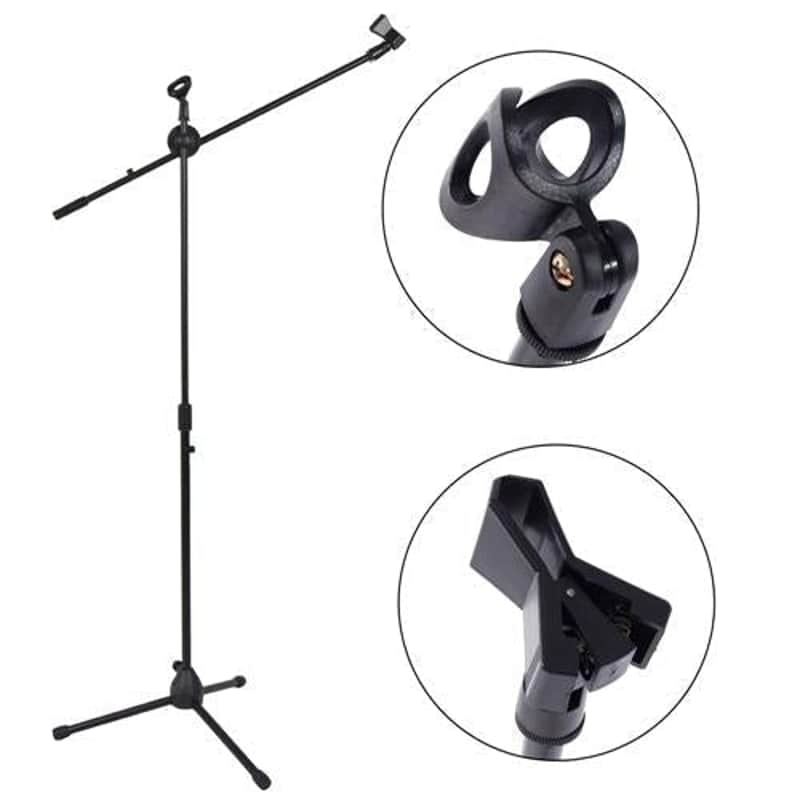 MR DJ MS-300 Universal Adjustable Tripod Microphone Stands Adjustable Boom Stage with Mic Holder Clips image 1