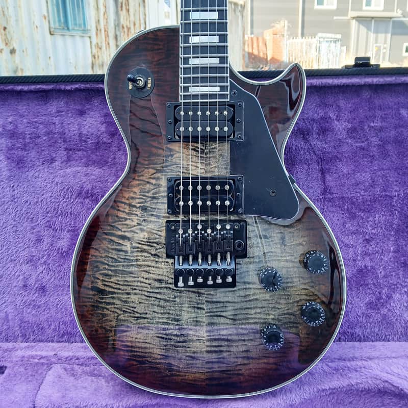 Clip Les Paul style 24 Flat Custom FR Black Flame Red Burst Gloss image 1