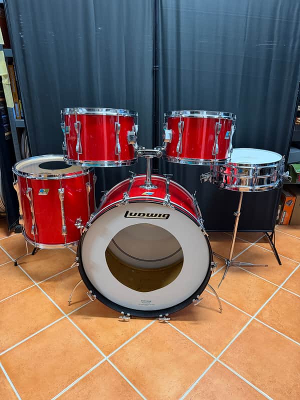 Ludwig Mach 5 24" - 12" -13" - 16" + Snare 14" x 5" Drumset 1971 - Red Cortex image 1