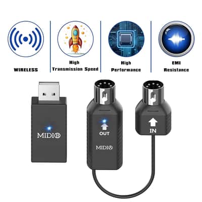Wireless Bluetooth USB MIDI Interface A+B, MIDI in/Out Receiver, with Input&Output Works with MIDI Keyboard/Synthesizer/MIDI Deivce Compatible with iOS&Android, Windows/Mac OS Black image 2