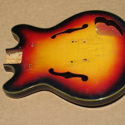 Vintage 1960s Silvertone 1418 Sunburst Semi Hollow Guitar Body Japan Teisco image 2