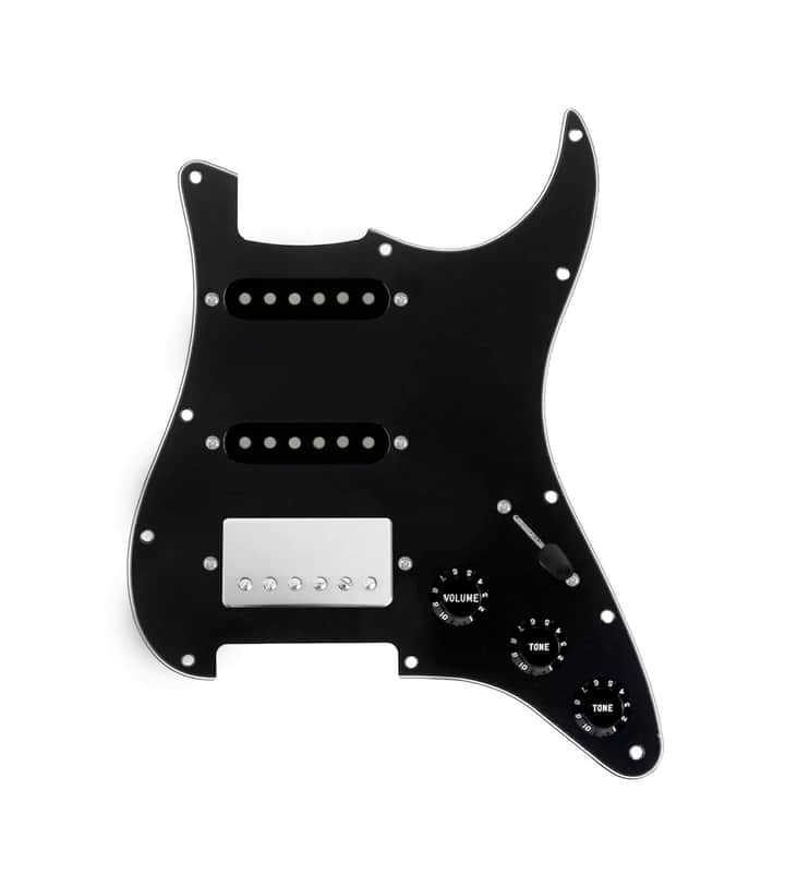 920D Custom HSS Loaded Pickguard For Strat With A Nickel Cool Kids Humbucker, Black Texas Grit Pickups, Black Knobs, and Black Pickguard image 1