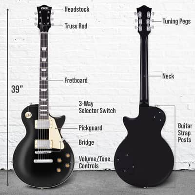 LyxPro 39” SB Series Electric Guitar, 3-Way Pickup Solid Body Guitar, Black image 6