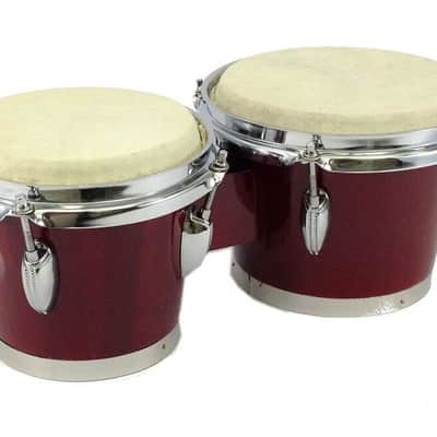Zension 7" and 8" BONGO DRUMS - Latin Percussion Bongos Set Cowhide Tuning Key RED Wood image 1