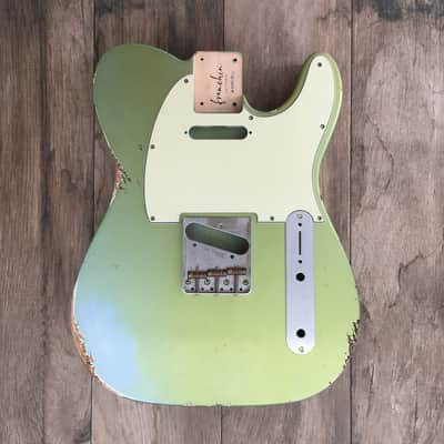FRANCHIN Mars guitar body Relic Aged Lake Placid Blue Metallic turned green 100% Nitro Lacquer Cracks SS Basswood Telecaster-Tele-T-Style Made in Italy - Stock piece #22350826 image 4