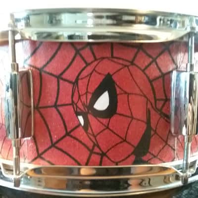 Mapex Assaulted Battery custom Spider-man themed graphics over a red sparkle finish. custom Spider-man multi layer image 5