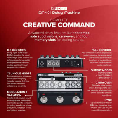 BOSS DM-101 Delay Machine | Ultimate Analog Delay Pedal with Advanced Technology | Warm, Saturated & Highly Musical Tone | 12 Unique Modes | Stereo Operation | 127 User Memories | MIDI I/O image 3