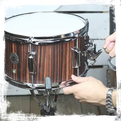 GRIFFIN Snare Drum 10"x6" Poplar Wood Shell (PopcornPUNCH Edition) – Mini Snare with Black Hickory PVC, Throw Off, Drum Key & Coated Head image 9