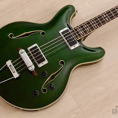 1968 Yamaha SA-70 Vintage Hollowbody Short Scale Bass Dark Green w/ Case image 1