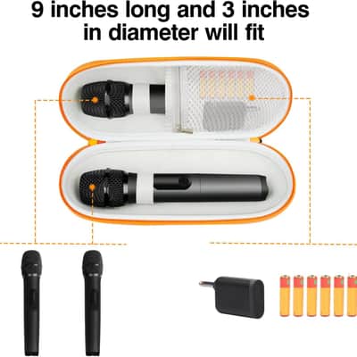 Case Compatible with JBL Wireless Two Microphone System, Up To 9“ x 3” will fit. Handheld Dual Mic Travel Bag for Singing or Karaoke for Receivers, Adapters, AA Batteries, Case Only. image 2