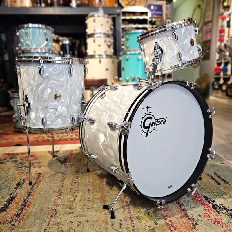 Gretsch USA Custom 20-14-12" Drum Kit - White Satin Flame - Vintage Build image 1