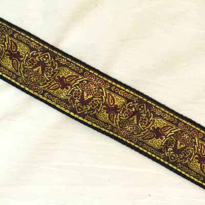 LM Jaquard gold weave pattern GUITAR strap NEW - LEATHER ends image 3