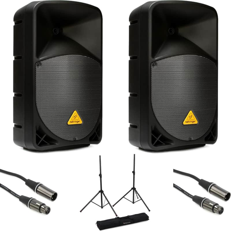 Behringer Eurolive B112W 1000W 12 inch Powered Speaker Pair Stand Bundle image 1