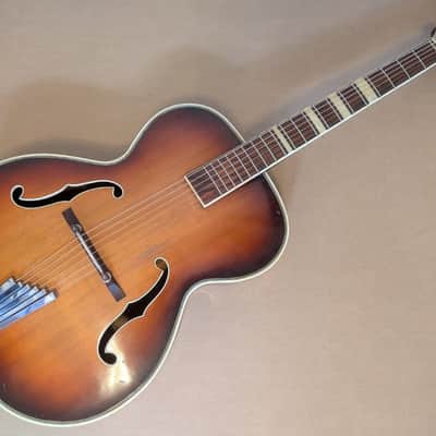 Vintage 1950s Huttl Archtop Acoustic Guitar with Hofner Tailpiece Germany image 1