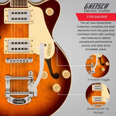 Gretsch G2655T Streamliner Center Block Jr. Double-Cut 6-String Right-Handed Electric Guitar with Arched Maple Body, Bigsby, and Laurel Fingerboard (Forge Glow) image 4